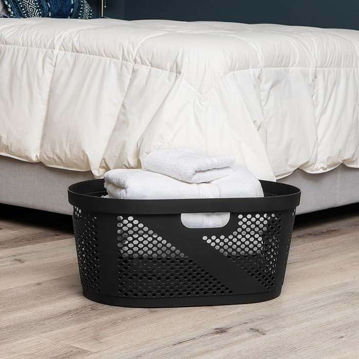 Mind Reader 40L Ventilated Laundry Baskets, Lightweight Clothes Hamper with Cutout Handles for Bathrooms and Closets, Plastic, Set of 2, Black - Image 2