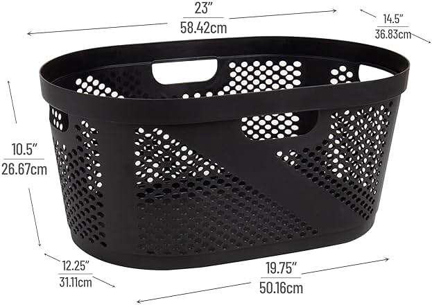 Mind Reader 40L Ventilated Laundry Baskets, Lightweight Clothes Hamper with Cutout Handles for Bathrooms and Closets, Plastic, Set of 2, Black - Image 3