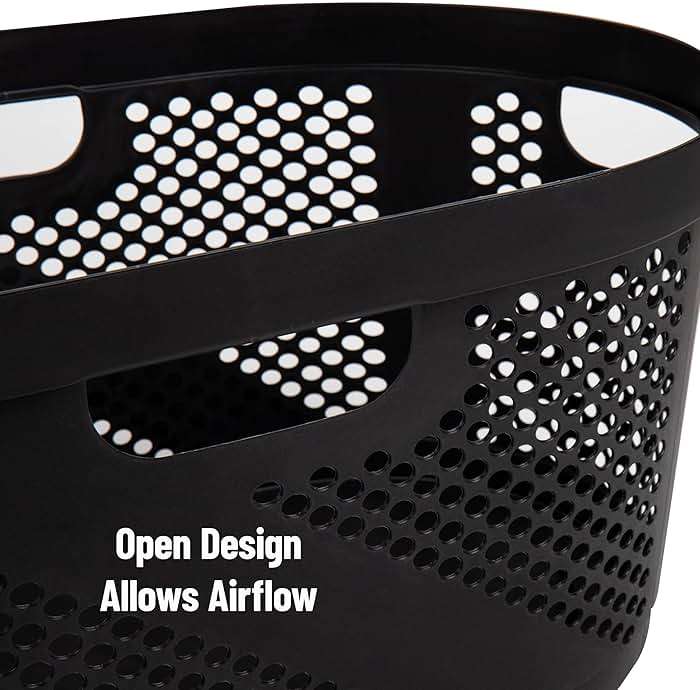 Mind Reader 40L Ventilated Laundry Baskets, Lightweight Clothes Hamper with Cutout Handles for Bathrooms and Closets, Plastic, Set of 2, Black - Image 4