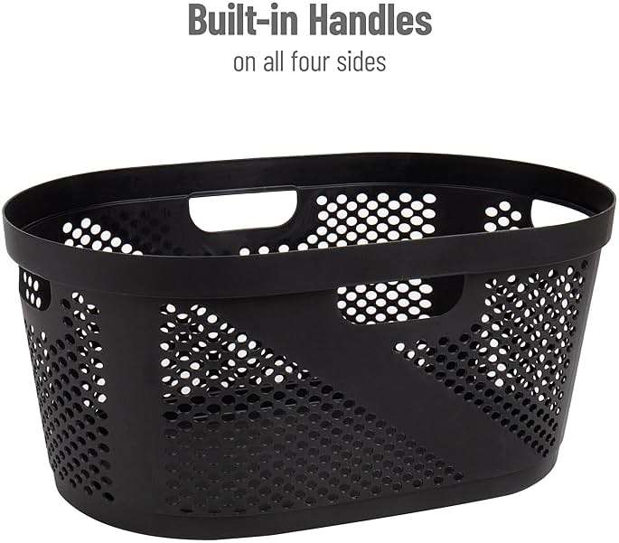 Mind Reader 40L Ventilated Laundry Baskets, Lightweight Clothes Hamper with Cutout Handles for Bathrooms and Closets, Plastic, Set of 2, Black - Image 5