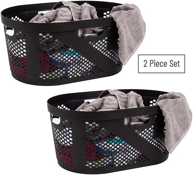 Mind Reader 40L Ventilated Laundry Baskets, Lightweight Clothes Hamper with Cutout Handles for Bathrooms and Closets, Plastic, Set of 2, Black - Image 6