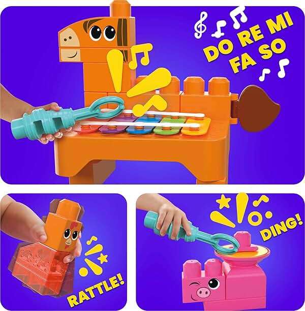 Mega Bloks Fisher-Price Toddler Building Blocks Toy Set, Musical Farm Band with 40 Pieces and 6 Music Sheets, Ages 1+ Years - Image 3