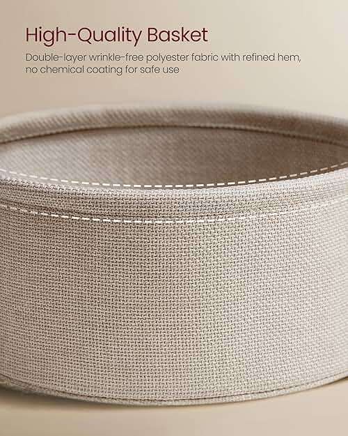 VASAGLE LILEA Collection - Small Round Side End Table, Modern Nightstand with Fabric Basket, Matte White and Camel Brown ULET223W10 - Image 6