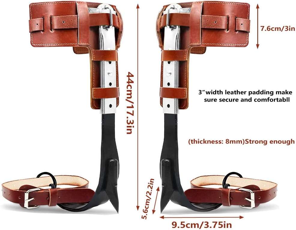 Tree Climbing Spikes, Cow Leather Tree Climbing Spikes Set Height Adjustable Tree Climbing Gear Pole Forging Tree Climbing Tool for Outdoor Jungle Survival Fruit Picking - Image 2