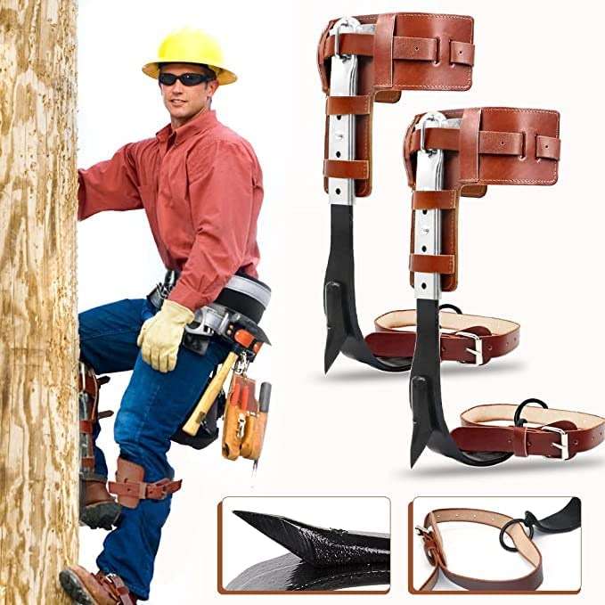 Tree Climbing Spikes, Cow Leather Tree Climbing Spikes Set Height Adjustable Tree Climbing Gear Pole Forging Tree Climbing Tool for Outdoor Jungle Survival Fruit Picking - Image 3