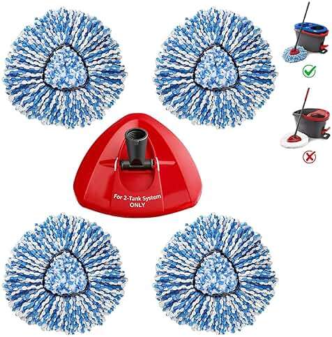4 Pack Mop Head and 1 Pack Head Base Part for O-Ceda RinseClean Spin Mop Refill 2-Tank System Only Easy Cleaning Microfiber Replacement - Image 1