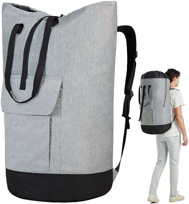 Laundry Bag for College, 115L Heavy Duty Laundry Backpack with Shoulder Straps, Large Dirty Clothes Bag for Dorm, Apartment and Laundromat, Laundry Duffle Bag for Travel, Beach, Camping, oyster grey - Image 1