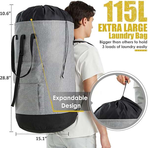 Laundry Bag for College, 115L Heavy Duty Laundry Backpack with Shoulder Straps, Large Dirty Clothes Bag for Dorm, Apartment and Laundromat, Laundry Duffle Bag for Travel, Beach, Camping, oyster grey - Image 2