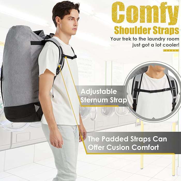 Laundry Bag for College, 115L Heavy Duty Laundry Backpack with Shoulder Straps, Large Dirty Clothes Bag for Dorm, Apartment and Laundromat, Laundry Duffle Bag for Travel, Beach, Camping, oyster grey - Image 4