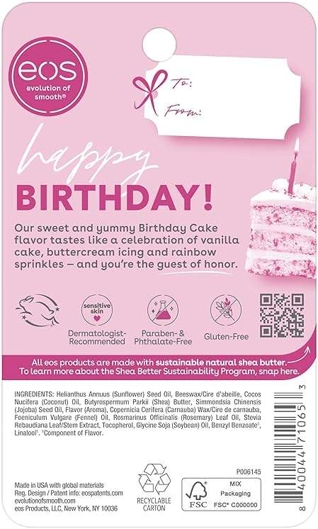 eos Natural Shea Lip Balm- Birthday Cake, eos lip balm, All-Day Moisture, Lip Care, Shea Butter, Moisturizing, Dry Lip Care, 0.14 oz, (Pack of 2) - Image 7