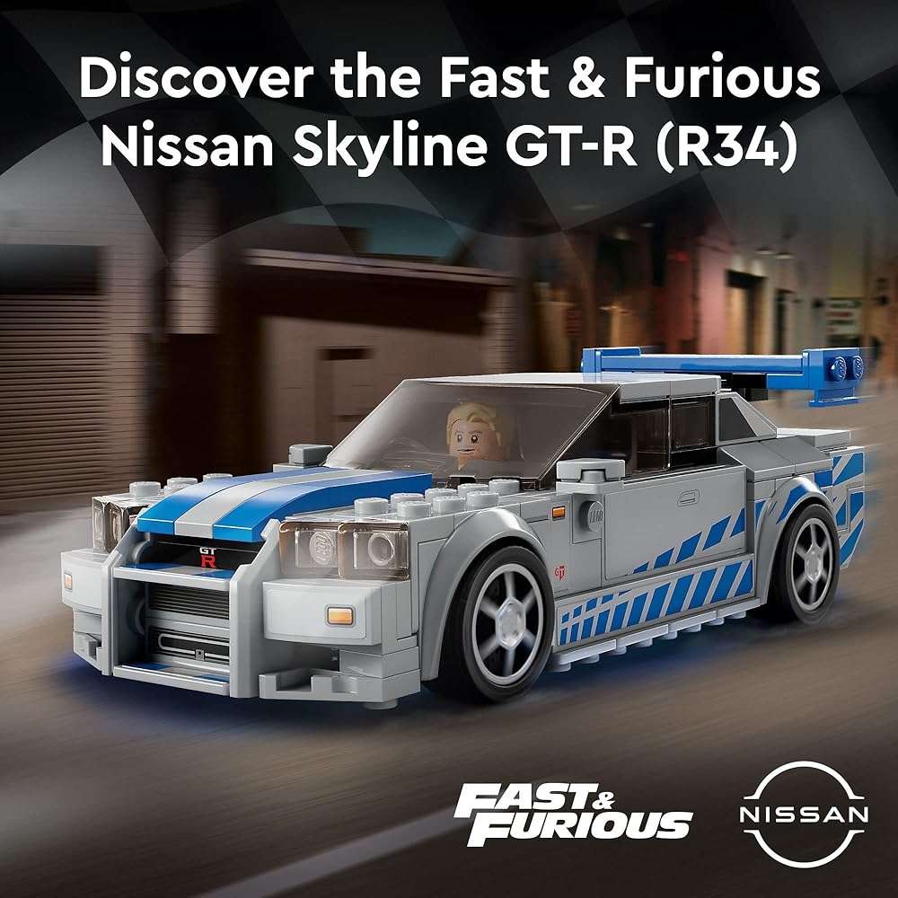 LEGO Speed Champions 2 Fast 2 Furious Nissan Skyline GT-R (R34), Race Car Toy Model Building Kit, Collectible with Racer Minifigure, 2023 Set for Kids, Boys and Girls Ages 9 and Up 76917 - Image 2