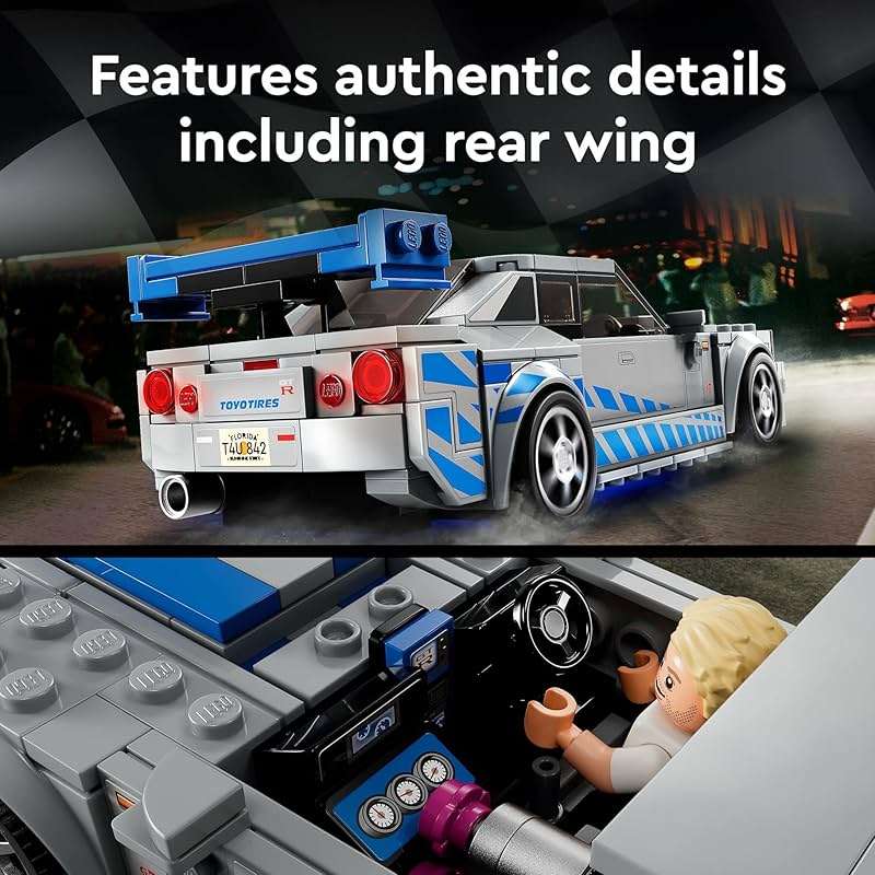LEGO Speed Champions 2 Fast 2 Furious Nissan Skyline GT-R (R34), Race Car Toy Model Building Kit, Collectible with Racer Minifigure, 2023 Set for Kids, Boys and Girls Ages 9 and Up 76917 - Image 4