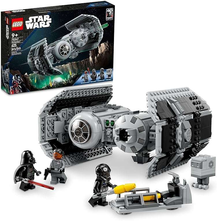 LEGO Star Wars TIE Bomber Model Building Kit, Star Wars Toy Starfighter with Gonk Droid Figure, Darth Vader Minifigure and Lightsaber, Collectible Star Wars Gift for 9 Year Olds, 75347 - Image 1