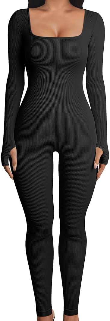OQQ Women Long Sleeve Yoga Jumpsuits Workout Ribbed Bodysuits Pants Sexy One Piece - Image 1