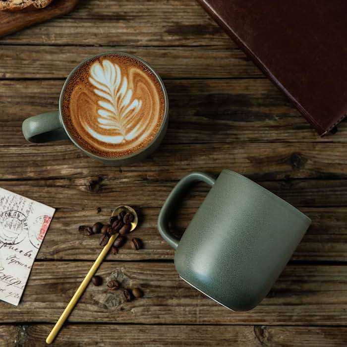 AmorArc 14oz Coffee Mugs Set of 6, Ceramic Coffee Mugs with Large Handle & Wavy Rim for Latte/Hot Cocoa/Tea, Stylish Coffee Mugs for Men Women. Oven,Dishwasher&Microwave Safe, Reactive Glaze - Image 2