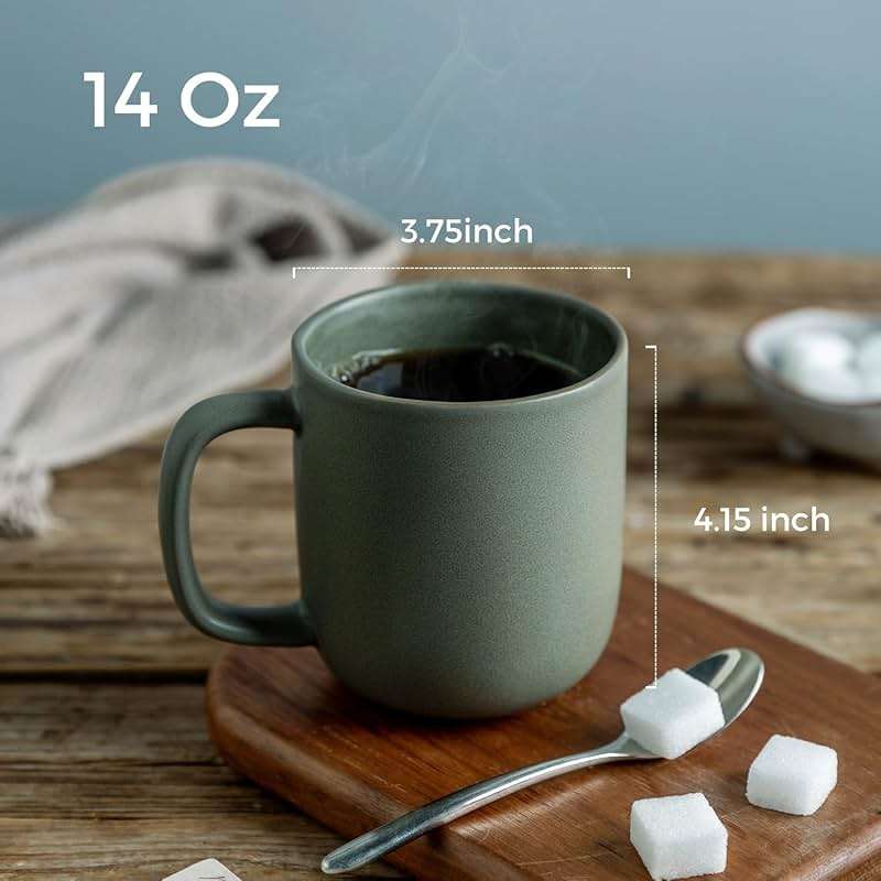 AmorArc 14oz Coffee Mugs Set of 6, Ceramic Coffee Mugs with Large Handle & Wavy Rim for Latte/Hot Cocoa/Tea, Stylish Coffee Mugs for Men Women. Oven,Dishwasher&Microwave Safe, Reactive Glaze - Image 3