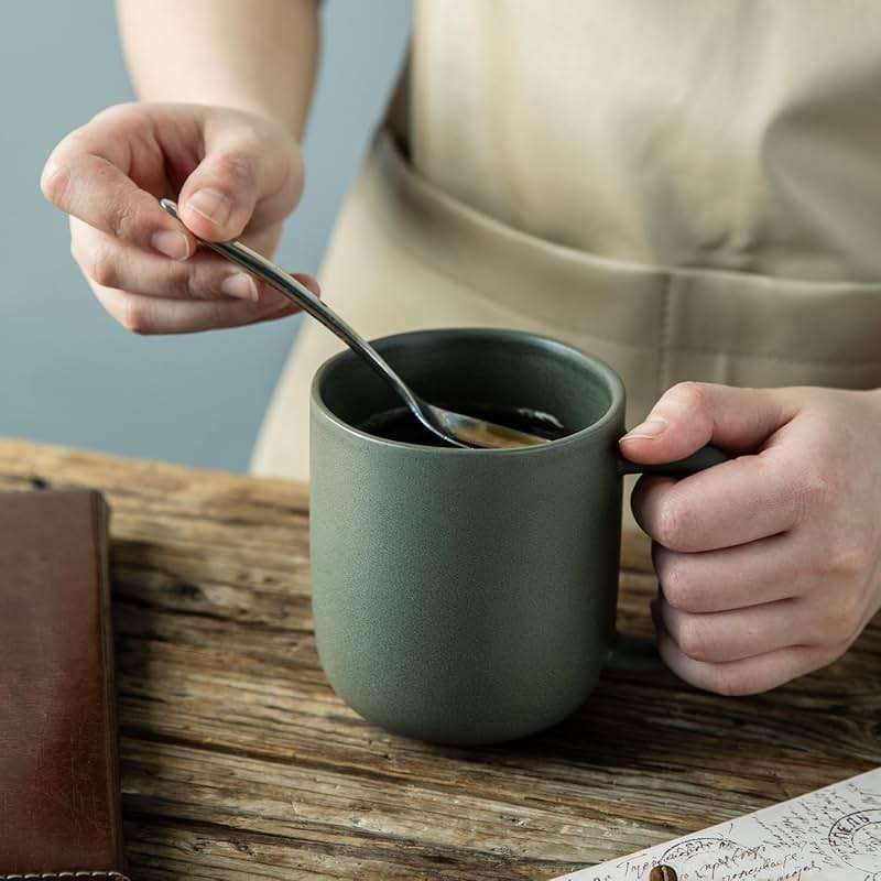 AmorArc 14oz Coffee Mugs Set of 6, Ceramic Coffee Mugs with Large Handle & Wavy Rim for Latte/Hot Cocoa/Tea, Stylish Coffee Mugs for Men Women. Oven,Dishwasher&Microwave Safe, Reactive Glaze - Image 4