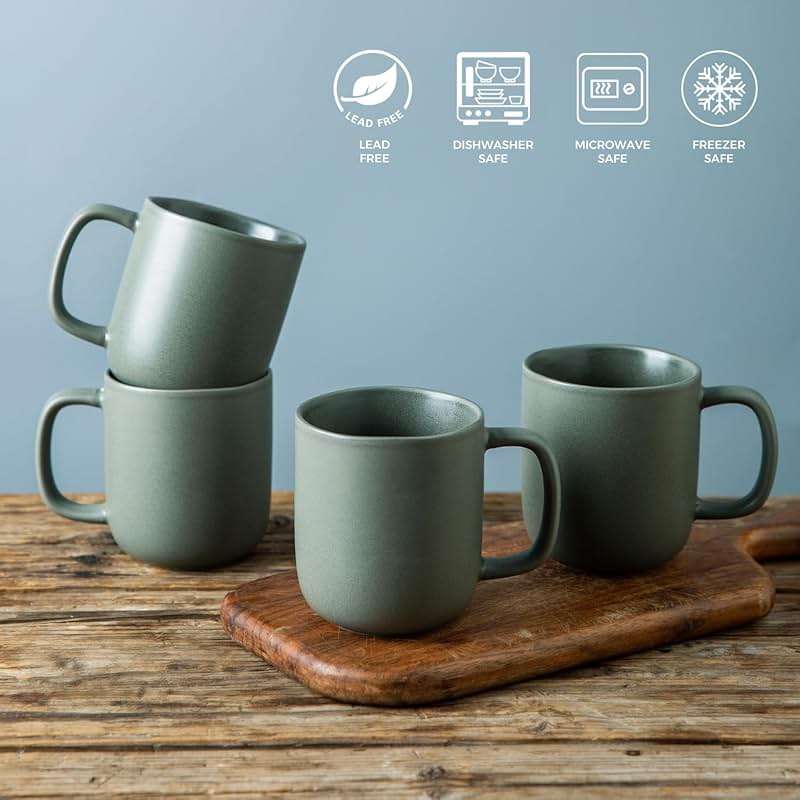 AmorArc 14oz Coffee Mugs Set of 6, Ceramic Coffee Mugs with Large Handle & Wavy Rim for Latte/Hot Cocoa/Tea, Stylish Coffee Mugs for Men Women. Oven,Dishwasher&Microwave Safe, Reactive Glaze - Image 5