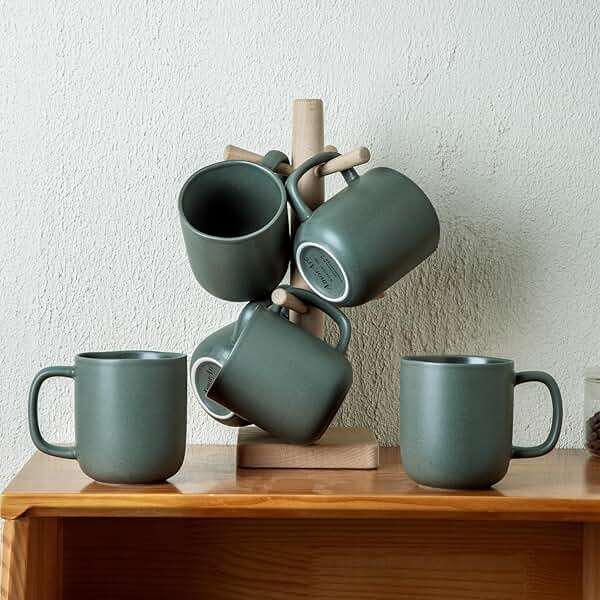 AmorArc 14oz Coffee Mugs Set of 6, Ceramic Coffee Mugs with Large Handle & Wavy Rim for Latte/Hot Cocoa/Tea, Stylish Coffee Mugs for Men Women. Oven,Dishwasher&Microwave Safe, Reactive Glaze - Image 7