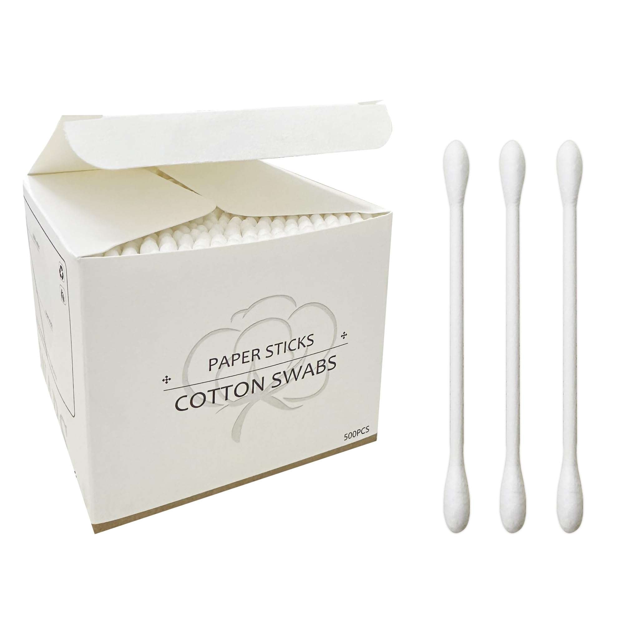 Cotton Swabs with Paper Sticks 1000ct, Double Round Cotton Buds for Beauty& Personal Care - Image 1