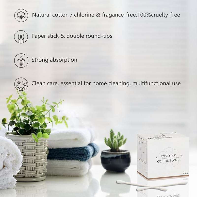 Cotton Swabs with Paper Sticks 1000ct, Double Round Cotton Buds for Beauty& Personal Care - Image 3