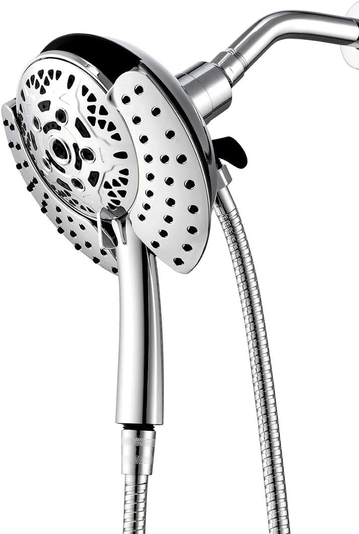 Shower Head with Handheld High Pressure: INAVAMZ Hand Held Shower Head & Rain Shower Head 2-IN-1 Shower Head with 59" Rotatable Stainless Steel Hose, Shower Trim Systems - Image 1