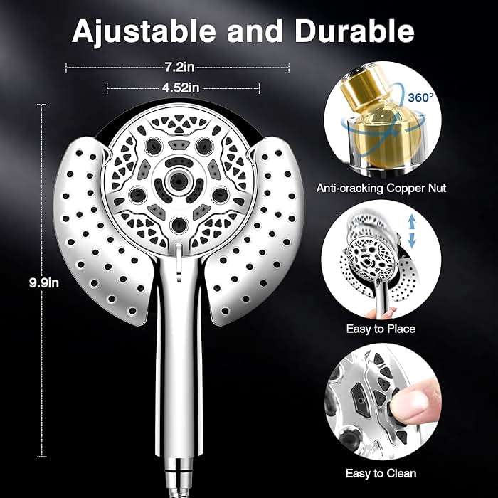 Shower Head with Handheld High Pressure: INAVAMZ Hand Held Shower Head & Rain Shower Head 2-IN-1 Shower Head with 59" Rotatable Stainless Steel Hose, Shower Trim Systems - Image 3