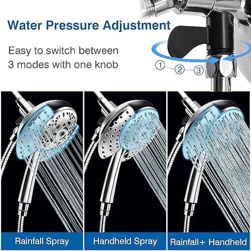 Shower Head with Handheld High Pressure: INAVAMZ Hand Held Shower Head & Rain Shower Head 2-IN-1 Shower Head with 59" Rotatable Stainless Steel Hose, Shower Trim Systems - Image 5