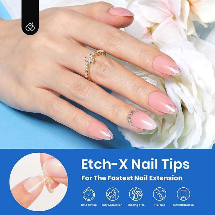 Beetles Gel Nail Tips Easy Nail Extension Etch X Nail Tips 12 Sizes 504Pcs Short Almond Half Matte Tips Gelly Tips Full Cover False Tips Gifts for Girls - Image 2