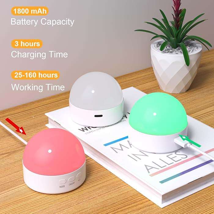 Kintion Portable Night Light, Dimmable 8 Color Lighting, 1800mAh Battery Rechargeable, Small LED Lamp for Nursery, Baby, Kids and Adults(1pcs) - Image 4