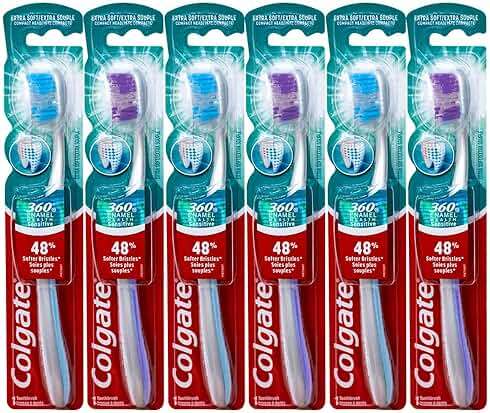 Colgate 360 Enamel Health Sensitive Toothbrush, Compact Head, Extra Soft - Pack of 6 - Image 1