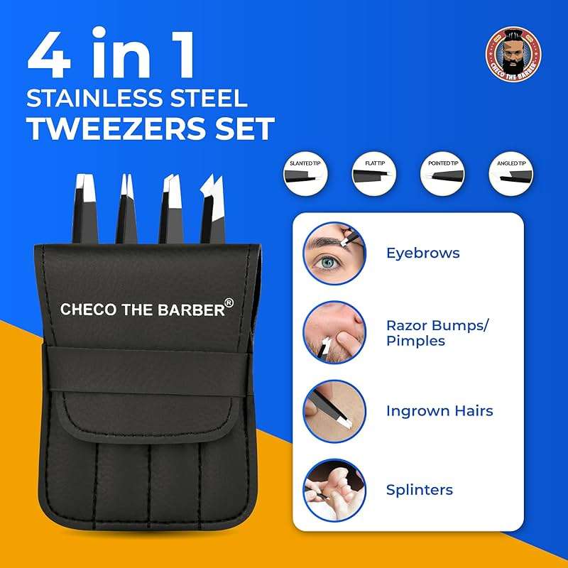 Premium Eyebrow Tweezers Set – 4 Professional Stainless Steel Tweezers with Travel Leather Case – Precision Tip, Slanted, Pointed & Flat Tweezers for Eyebrow Shaping, Ingrown Hair & Splinter Removal - Image 4