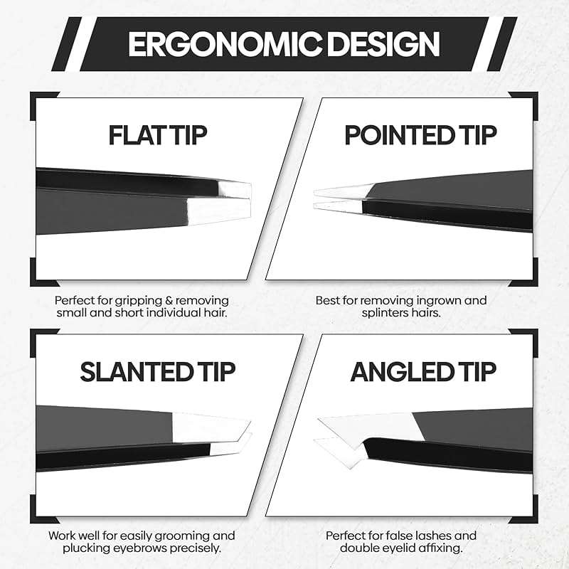Premium Eyebrow Tweezers Set – 4 Professional Stainless Steel Tweezers with Travel Leather Case – Precision Tip, Slanted, Pointed & Flat Tweezers for Eyebrow Shaping, Ingrown Hair & Splinter Removal - Image 5