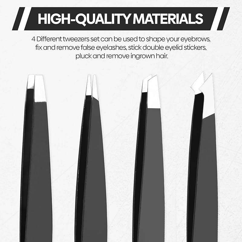 Premium Eyebrow Tweezers Set – 4 Professional Stainless Steel Tweezers with Travel Leather Case – Precision Tip, Slanted, Pointed & Flat Tweezers for Eyebrow Shaping, Ingrown Hair & Splinter Removal - Image 6
