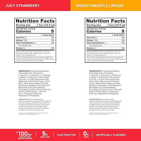 Optimum Nutrition Amino Energy Sparkling Hydration Drink, Electrolytes, Caffeine, Amino Acids, BCAAs, Sugar Free, 12 Fl Oz, Variety Pack of 12 (Packaging May Vary) - Image 4