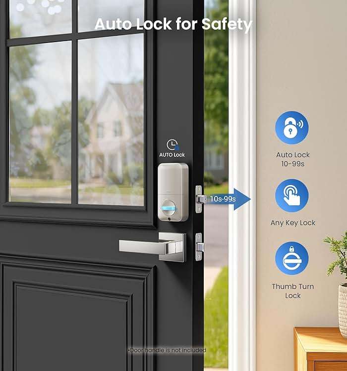 Veise KS02A Fingerprint Keyless Entry Door Lock, Auto Lock, Electronic Keypad Deadbolt for Front Door, Biometric, Anti-Peeping Password, Easy Install, Satin Nickel - Image 4