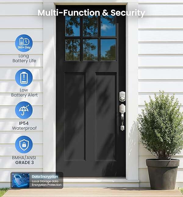 Veise KS02A Fingerprint Keyless Entry Door Lock, Auto Lock, Electronic Keypad Deadbolt for Front Door, Biometric, Anti-Peeping Password, Easy Install, Satin Nickel - Image 5