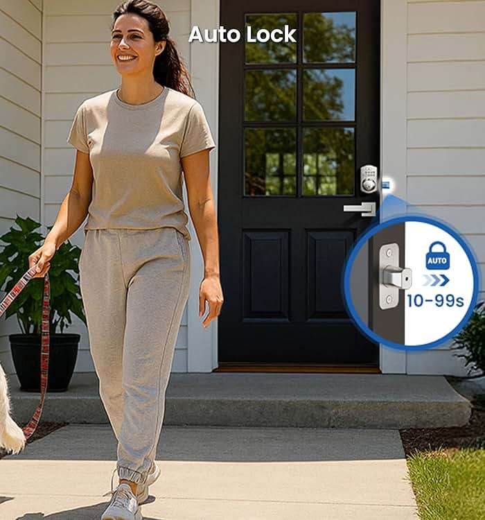 Veise KS02A Fingerprint Keyless Entry Door Lock, Auto Lock, Electronic Keypad Deadbolt for Front Door, Biometric, Anti-Peeping Password, Easy Install, Satin Nickel - Image 8