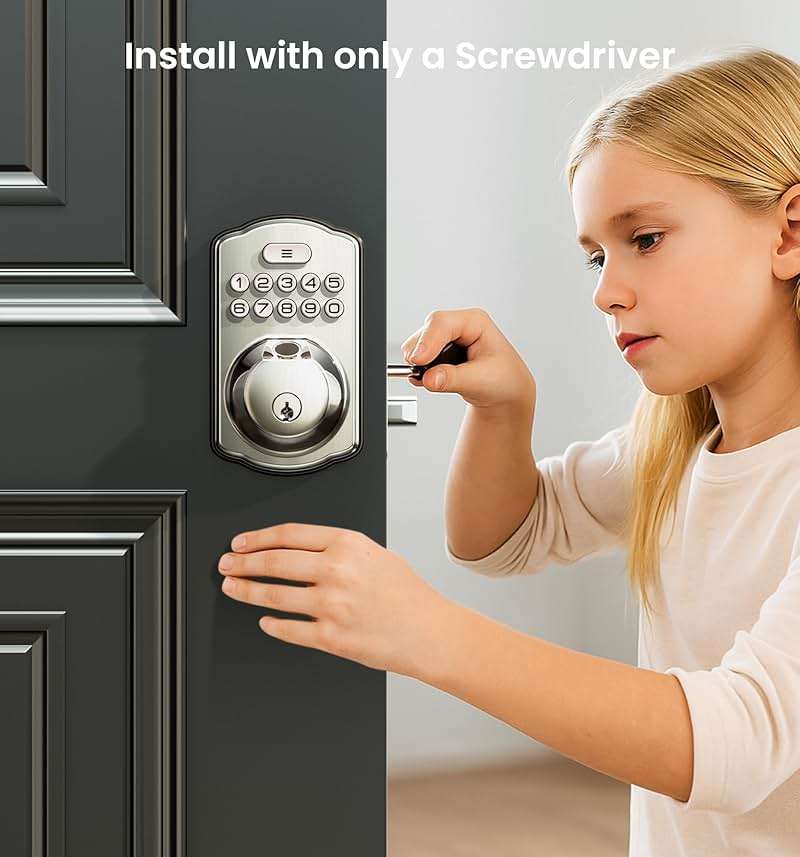 Veise KS02A Fingerprint Keyless Entry Door Lock, Auto Lock, Electronic Keypad Deadbolt for Front Door, Biometric, Anti-Peeping Password, Easy Install, Satin Nickel - Image 9