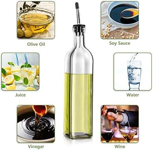 Leaflai Olive Oil Dispenser Bottle, 2 Pcs Glass Olive Oil Dispenser and Vinegar Dispenser Set with 2 Stainless Steel Pourers, 4 Labels,1 Brush and 1 Funnel Oil Bottles for Kitchen (500ml) - Image 4