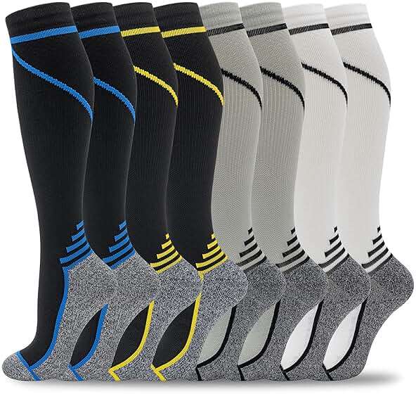 fenglaoda 8 Pairs Compression Socks for Men & Women 20-30 mmHg Knee High Nurse Pregnant Running Medical and Travel Athletic - Image 1