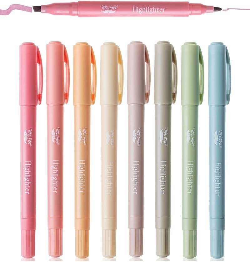 Mr. Pen- Dual Tip Highlighters, 8 Pack, Fine & Chisel, Cute Highlighters Assorted Colors, Dual Tip Markers - Image 1