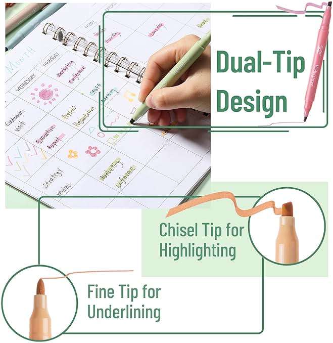 Mr. Pen- Dual Tip Highlighters, 8 Pack, Fine & Chisel, Cute Highlighters Assorted Colors, Dual Tip Markers - Image 4