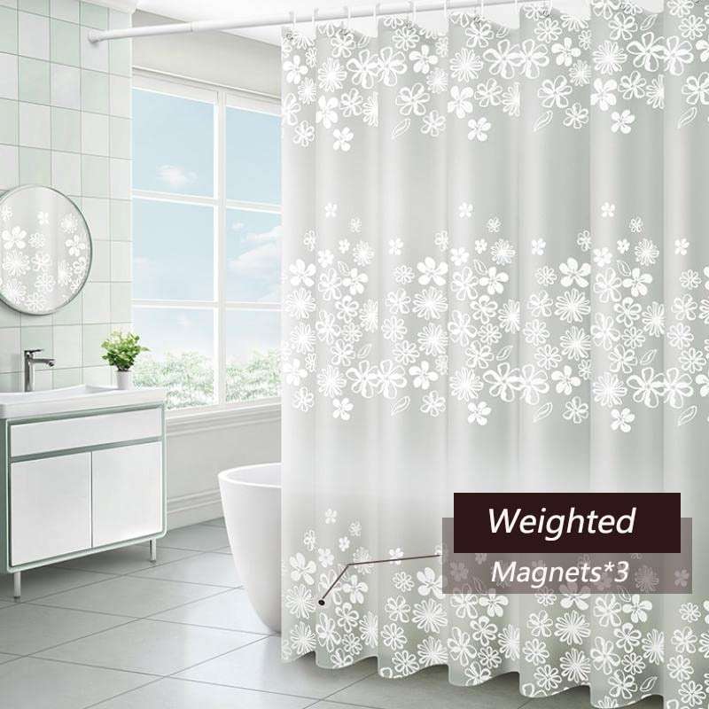 TIKABC Shower Curtain Liner, 4G PEVA Shower Liner, Plastic Waterproof Shower Curtains, with Grommet Holes and 3 Magnetic Weights(White Flower) - Image 4