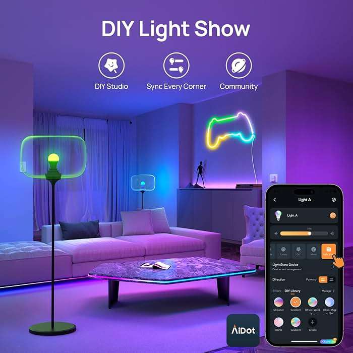 Linkind Smart Light Bulbs, Smart Bulb that Work with Alexa, Google Home, AiDot, LED Light Bulbs Color Changing RGBTW, 104 Preset Scene, Music Sync, Dotis, A19 E26 2.4G WiFi Bluetooth 60W 800LM, 4Pack - Image 6