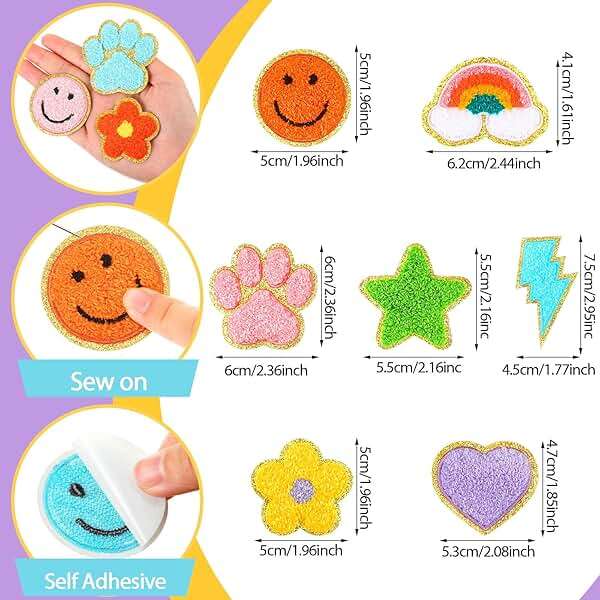 Yilloog 156 Pcs Glitter Self Adhesive Letters Chenille Clothing Patches Embroidered Repair Fuzzy Patches Alphabet Gold Trimmed Preppy Clothing Badges Sewing Appliques (Rainbow, Cute) - Image 3