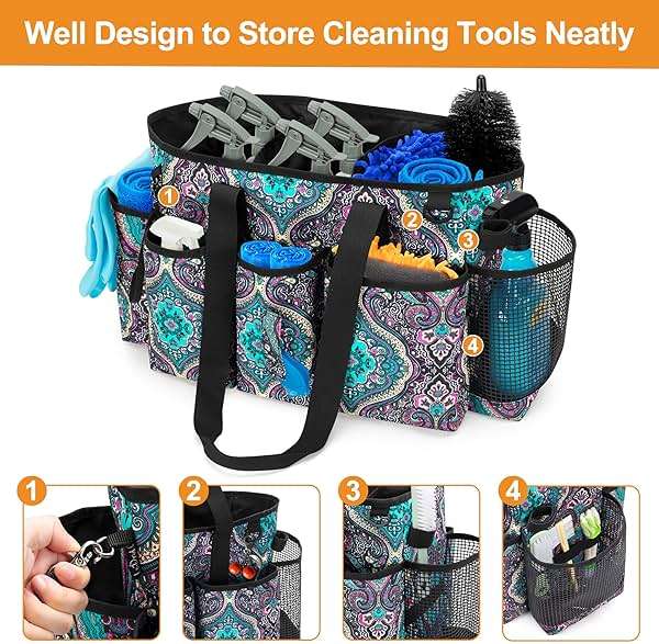 LoDrid Professional Cleaning Tote Caddy for Cleaning Supplies, Cleaning Bag Organizer with Dividers and Handle Strap for Housekeepers Work, Totem, (Bag Only) - Image 7