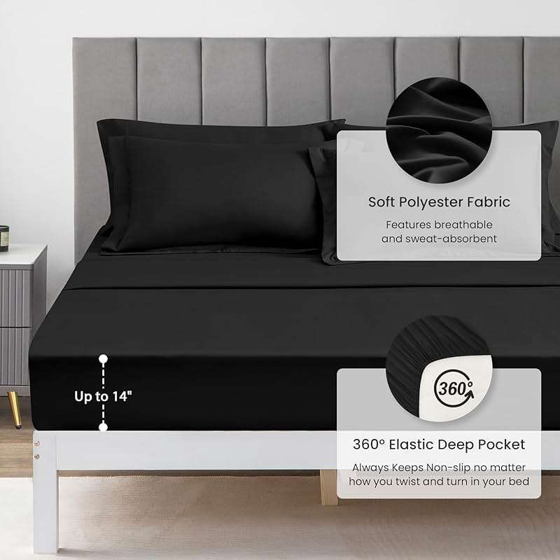 Love's cabin Queen Comforter Set Black, 7 Pieces Queen Bed in a Bag, All Season Bedding Sets with 1 Comforter, 1 Flat Sheet, 1 Fitted Sheet, 2 Pillowcase and 2 Pillow Sham | Soft - Image 6