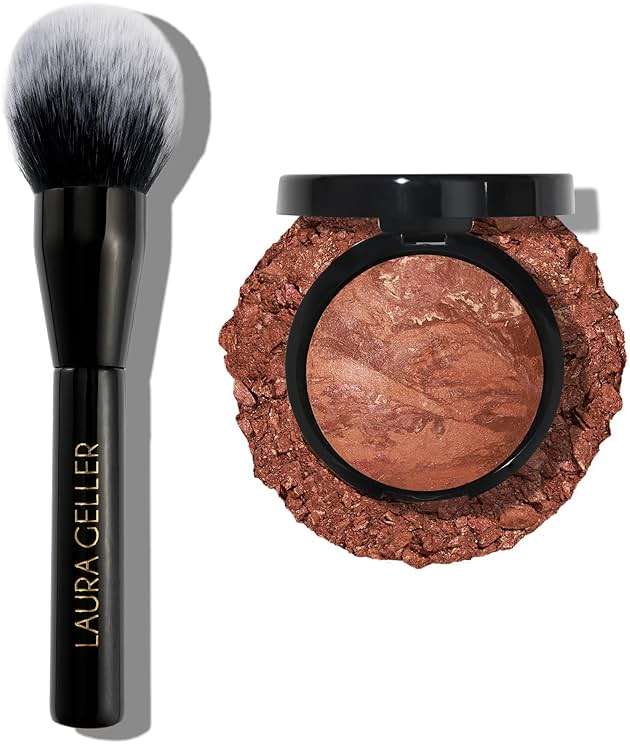LAURA GELLER NEW YORK Baked Bronze-n-Brighten Bronzer Powder - Deep and Bronzer Makeup Brush - Vegan Bristles - Image 1