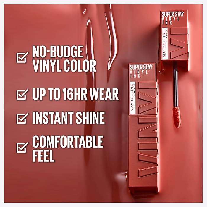 Maybelline Super Stay Vinyl Ink Longwear No-Budge Liquid Lipcolor Makeup, Highly Pigmented Color and Instant Shine, Fearless, Brown Lipstick, 0.14 fl oz, 1 Count - Image 2
